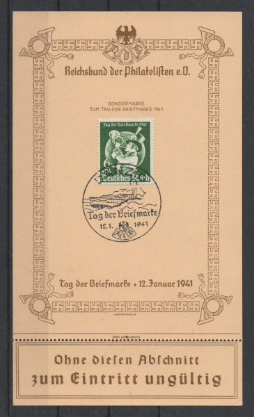 Michel Nr. 762, Tag der Briefmarke FDC mit Sonderstempel Danzig und Eintrittskarte.